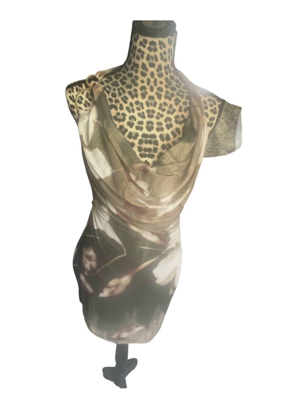 iris Olive Green Floral Cowl Neck Dress - Picture 1 of 2